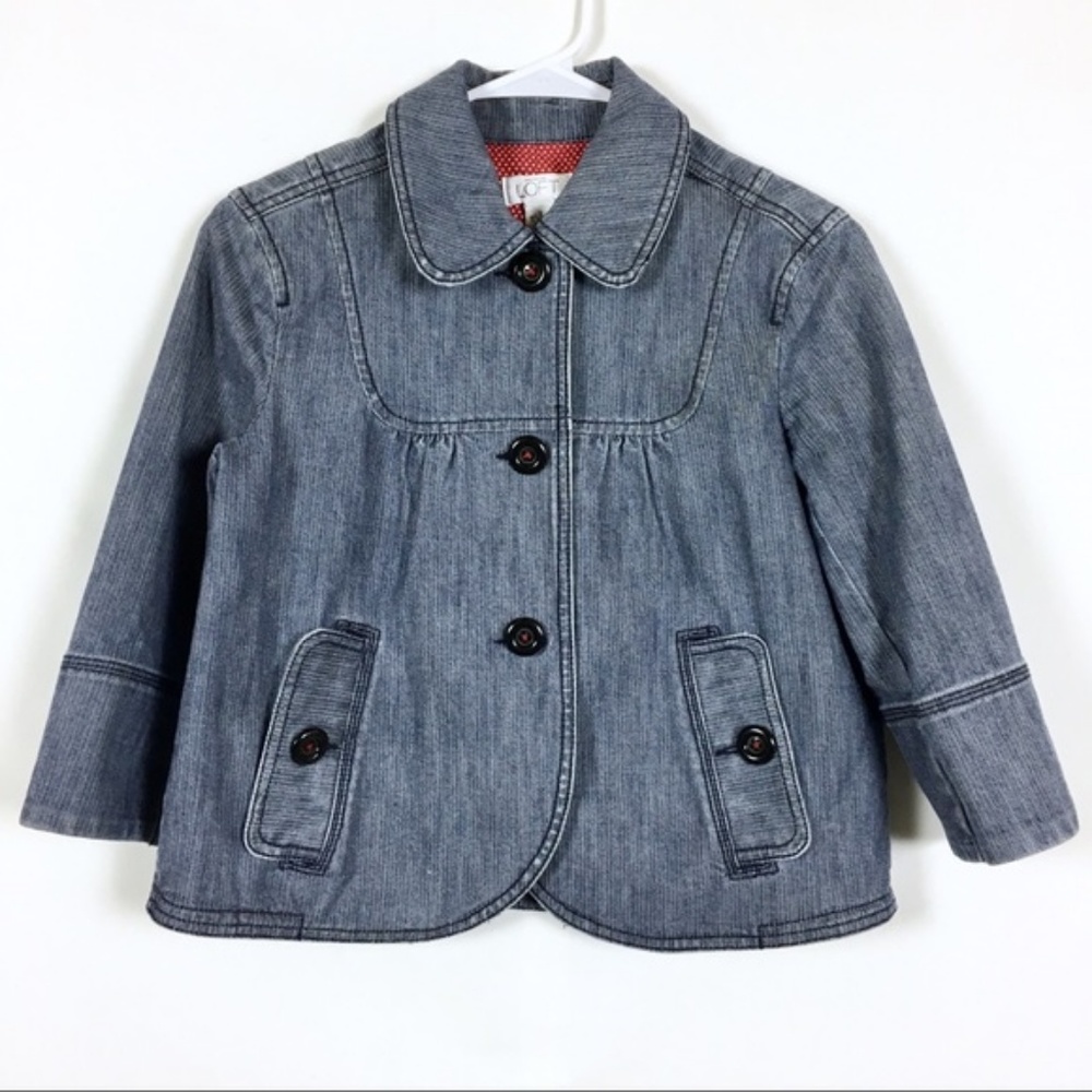 LOFT Jacket Cropped Denim 3/4 Sleeves Pinstripes